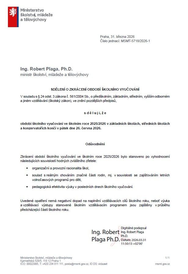 zkrácení školního roku